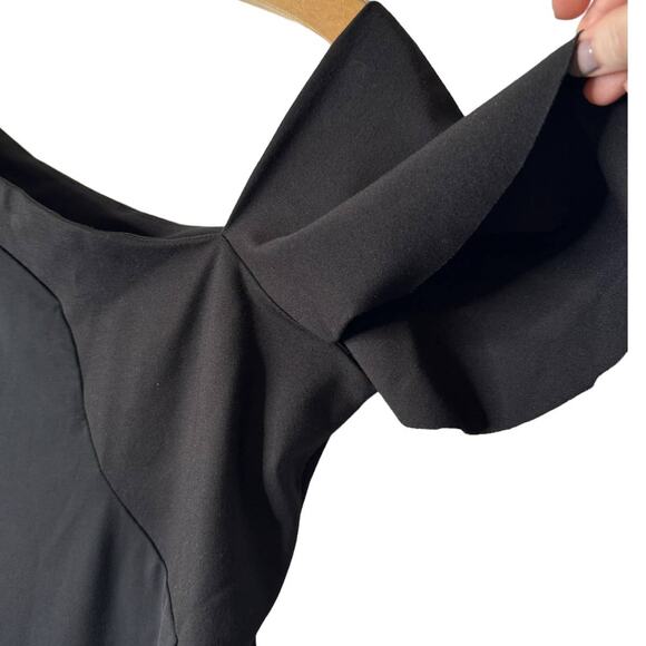 PLANET Lauren G Small Black Mixed Media Asymmetric Off-Shoulder Short Sleeve Top - Picture 3 of 8